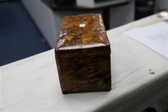 A Victorian blond tortoiseshell tea caddy, 12in.